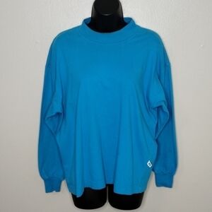 VTG 90s Russell Athletic Women's Large T-shirt USA Mock Neck 3/4 Sleeve Teal Tee